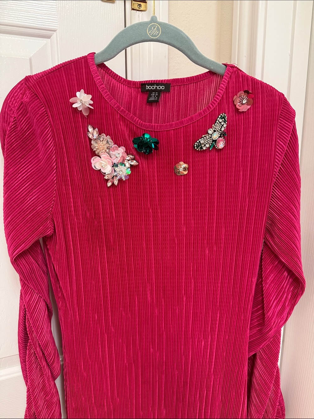 Boohoo Fuchsia Embellished Ribbed Long Sleeve Maxi Dress - Picture 2 of 8